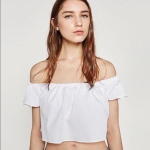 Zara White Poplin Off Shoulder Crop Top